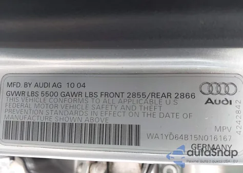 2005 Audi Allroad 2.7T из США, поврежденный, VIN WA1YD64B15N016167